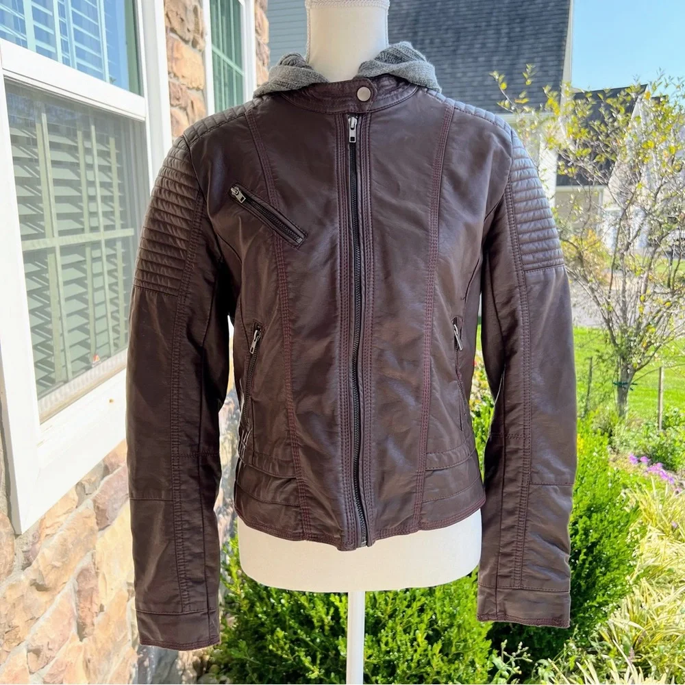 Xhilaration Brown Jacket with Gray Hood size Large